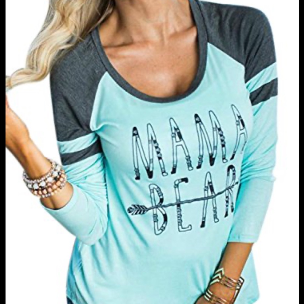 Mama Bear Graphic Women's Top - Light Blue and Gray